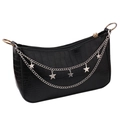 Detail of black faux crocodile skin texture with silver star charm and chain decoration - Five-Pointed Star Double-Layer