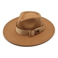 Classic camel wool fedora hat with satin ribbon and metal M logo for women and men - Khaki