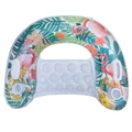 U-shaped inflatable lounge chair with flamingo and tropical leaf patterns with gold glitter - U-Shaped Water Lounger / Sparkle Flamingo U-Shaped Lounger
