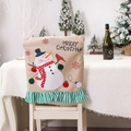 Weihnachts-Stuhlhussen aus Leinen mit Schneemann-Motiv und grün gestreifter Rüsche - Schneemann-Stil