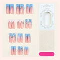 3D French press-on nail kit with blue tips, pearls, and flowers in an elegant display box - 24Pcs/Box / Pink Blue 3D Flower Style (Boxed)