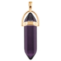 Polished hexagonal amethyst crystal pillar pendant with rose gold metal bail setting - Purple / Gold Cap Hexagonal Pendant