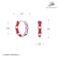 Detailed view of S925 sterling silver bamboo hoop earrings with red enamel and dimensions - 925 Silver / Red