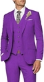 Slim fit three-piece men's suit in purple including blazer, vest, and trousers - Purple
