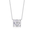 Macro view of emerald cut moissanite pendant necklace with silver claw setting - Emerald Cut Style (N14885) + GRA Certificate