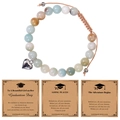 Bracelet en perles de pierre naturelle avec breloque cœur et cartes de diplôme - Amazonite