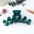 Glossy emerald green large wavy hair claw clip for thick hair styling in sleek geometric design - Dark Green