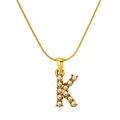Gold plated stainless steel snake chain necklace with pearl-encrusted letter K pendant - K (S-P149-K)