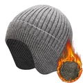 Winter grey knit earflap hat with thick fleece lining for cold weather wind protection - Fleece Lined Style / Gray