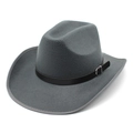 Detail of dark grey wool felt western cowboy hat with black buckled decorative band - M (56-58cm) / Gray