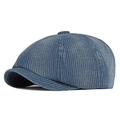 Retro blue denim newsboy cap with octagonal design and vintage plaid style for women - One Size 56-58cm / Stripes-Medium Blue
