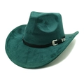 Détail d'un chapeau de cowboy en daim vert foncé avec bande en cuir noir et boucle argent - M(56-58cm) / Vert Foncé