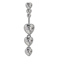 Silver belly button ring featuring teardrop and heart cubic zirconia wing pendants - Triple Heart Design