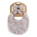 Baby-Set aus Baumwolle mit Blumenmuster-Lätzchen und Stirnband in Hellgrau-Boho - Grautöne Ländliche Florale (3)