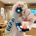 Gray liquid bear keychain featuring a love heart and crescent moon liquid charm pendant - Moon Bear - Black