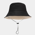 Cappello da pescatore pieghevole in cotone nero e beige con laccetto grigio regolabile - M(56-58cm) / Nero
