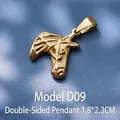 Double-sided horse head pendant in 18K gold plated stainless steel, 1.8x2.3CM size - D09 Golden Horse Head