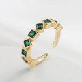 Gold plated geometric open ring with emerald green square cubic zirconia stones - Gold Green Zirconia