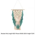 Bohemian hand-woven wall tapestry in cream and blue with dimensions 40x75cm - Blue Border Beaded Tapestry