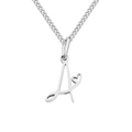 Elegante collana in acciaio inox con ciondolo lettera A e cuore, catena maglia cubana - Lettera A / Colore acciaio