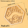 Five pack of hexagonal hollow wood cake toppers with traditional Chinese cloud patterns - Chinese Style Wooden Auspicious Cloud Screen