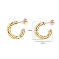 French luxury gold C-shape steel hoop earrings with hammered texture, 18x20mm size - Gold Textured (G9)