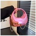 Metallic bright pink crossbody bag with a circular top handle and gold chain strap - Purple