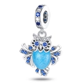 Close-up of owl charm bead with blue crystals and glittery finish for DIY bracelets - Luminous Stone Inlaid Owl Pendant