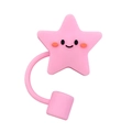 Pink star-shaped silicone straw cover with a smiling face for 10mm tumblers - Star Shape / Pink