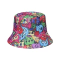 Detailed view of colorful cartoon monster print and reinforced stitching on sun hat brim - Colorful Cute Monster Graffiti (P)
