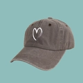 Vintage dark gray washed cotton baseball cap with white heart embroidery decoration - One Size (57-59cm) / Coffee