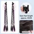 Brown-black braided hair extensions with pink ribbons and mini claw clips, 45cm long - Ponytail Clip with Pink Ribbon / 45CM / Pair / Calico