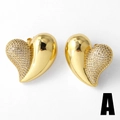 Chic heart-shaped earrings with 18k gold plating and shimmering cubic zirconia pavé - Asymmetric Inlaid Heart Style (A)