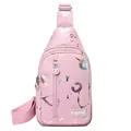 Bolso de pecho de lona rosa con manchas de colores y etiqueta de moda actual - Rosa Claro