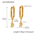 Detail view of gold stainless steel U-shaped earrings with cubic zirconia charms and sizes - Q123-Oval Cat Pendant Gold Earrings
