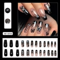 Gothic black gradient coffin press-on nails with butterfly and floral designs - Dark Butterfly Style (W1898)