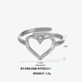 Anillo de corazón ajustable en acero inoxidable plateado con medidas y peso 1,7g - Estilo Corazón / Color Acero