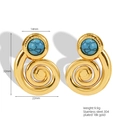 Orecchini vintage in acciaio inossidabile dorato 18K con pietre di turchese blu intarsiate - Oro
