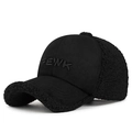 Black faux suede and fleece baseball cap with 3D FEWK embroidery in minimalist style - Adjustable / Black
