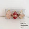 Palline di Natale a rombo in rosa, rosso e champagne con dettagli di perline e paillettes - Forma di Diamante Set da 3
