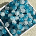 Detailed view of 10mm blue and white gradient glass beads with ice crack texture for DIY - 10mm / Aquamarine
