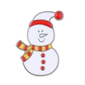 Macro shot of a cartoon snowman enamel brooch with a red hat and striped scarf detail - 11 Gun Black Snowman