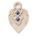 Detailed view of hand-woven beige cotton leaf wall hanging with two blue evil eye beads - Style B/With Blue Evil Eye Beads/Leaf Shape