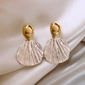 French vintage style scallop fan earrings in champagne gold on elegant silk fabric - Shell Texture Drop Earrings