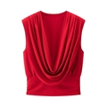 Top rosso senza maniche da donna con scenografico scollo a cappuccio drappeggiato e aderente - S / Rosso