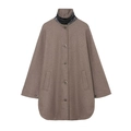 Cappotto lungo marrone da donna con colletto patchwork in pelle nera e chiusura a bottoni - XS / Cammello