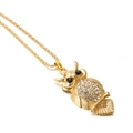 Charming golden owl pendant necklace with white crystals and black gem eyes - Fashion Rhinestone Owl