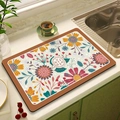 Absorbent kitchen drying mat featuring vintage floral patterns and VINTAGEA logo - MSHH-8/Pastoral Warm Orange