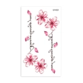 Pink sakura flower temporary tattoo stickers with elegant cursive text, model LY-413 - Pink Cherry Blossom Script English Style (LY413)