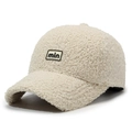 Cappellino da baseball in pile teddy bianco crema con ricamo min per donna autunno - Regolabile / Beige Chiaro